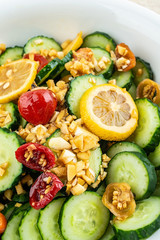 Summer salad with hot and sour cucumber slices