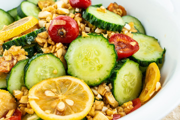 Summer salad with hot and sour cucumber slices