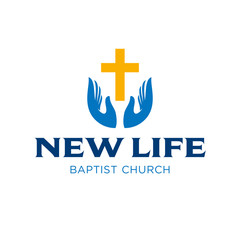 Obraz premium Church logo modern vector graphic hands and cross - Vector 