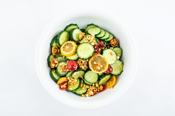 Summer salad with hot and sour cucumber slices