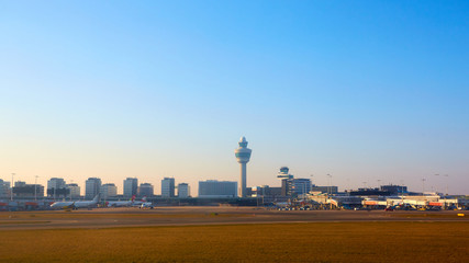 Amsterdam, Netherlands - March 11, 2016: Amsterdam Airport Schiphol in Netherlands. AMS is the...