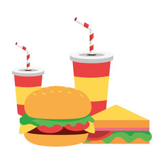 burger sandwich soda cups