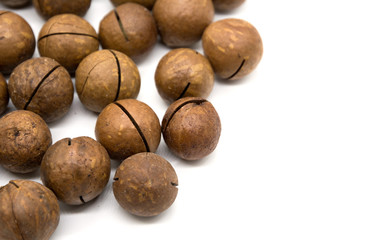 Macadamia nuts isolated on white background