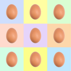 Set of Easter eggs on colorful backgrounds.. Top view