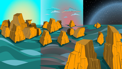 Rocky mountain island with waves in the sea