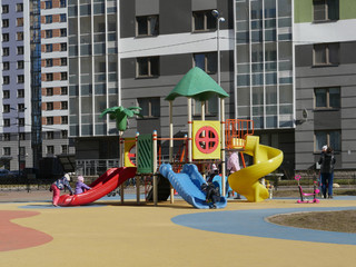 St. Petersburg, Russia April 10, 2019 new residential buildings with a children's playground