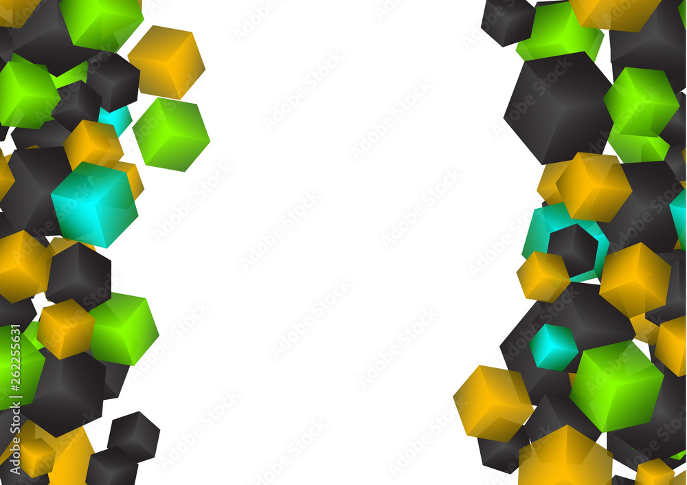 Poster bright abstract background with randomly arranged multi-colored cubes.