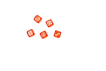 Top view of red dice isolated on white