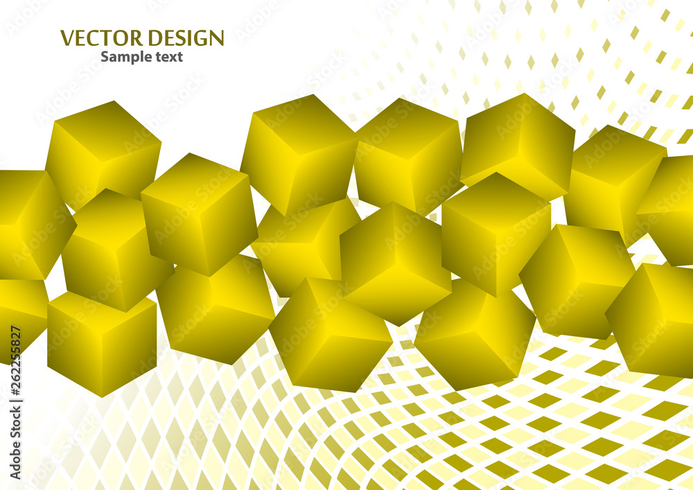 Poster bright abstract background with randomly arranged multi-colored cubes.