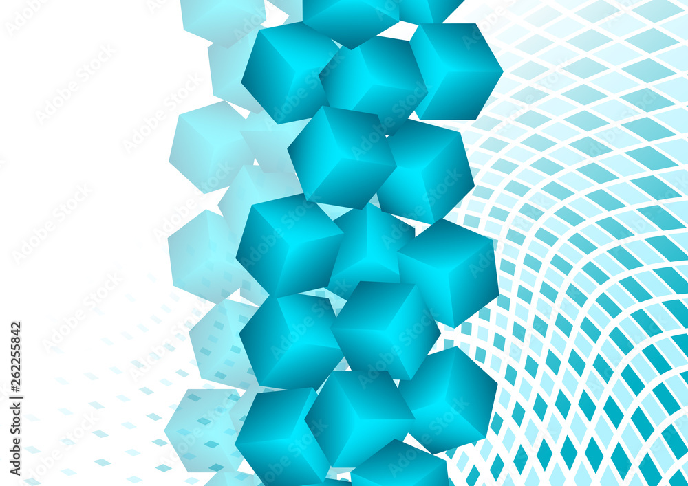 Poster bright abstract background with randomly arranged multi-colored cubes.