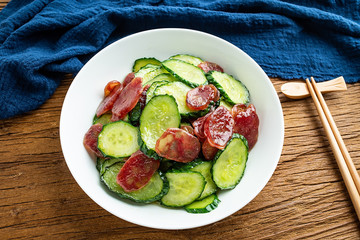 Cantonese cuisine, cucumber, fried sausage