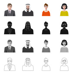 Vector design of hairstyle and profession  sign. Set of hairstyle and character  stock symbol for web.