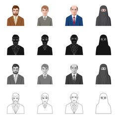 Vector design of hairstyle and profession  logo. Set of hairstyle and character  vector icon for stock.