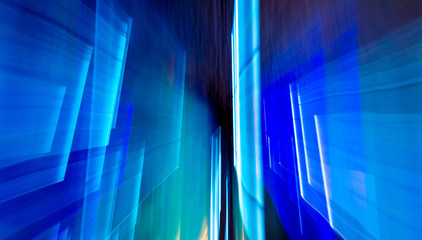 Blue light indoors in motion as abstract background