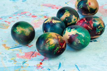 Vintage colored easter eggs on grunge background