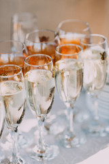 Many glasses of champagne