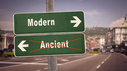 Street Sign Modern versus Ancient