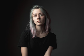 Portrait of the girl with dyed hair.