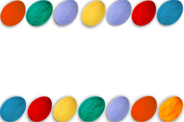 Happy Easter card. Colorful shiny easter eggs on isolated white background. Copy space for text.