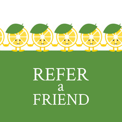Seamless pattern with cute cartoon lemon holding hands. Background for different design. Refer a friend