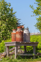 Milk churn stand in the countryside