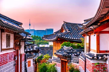 Cercles muraux Séoul Village traditionnel de Bukchon hanok dans la ville de Séoul en Corée du Sud