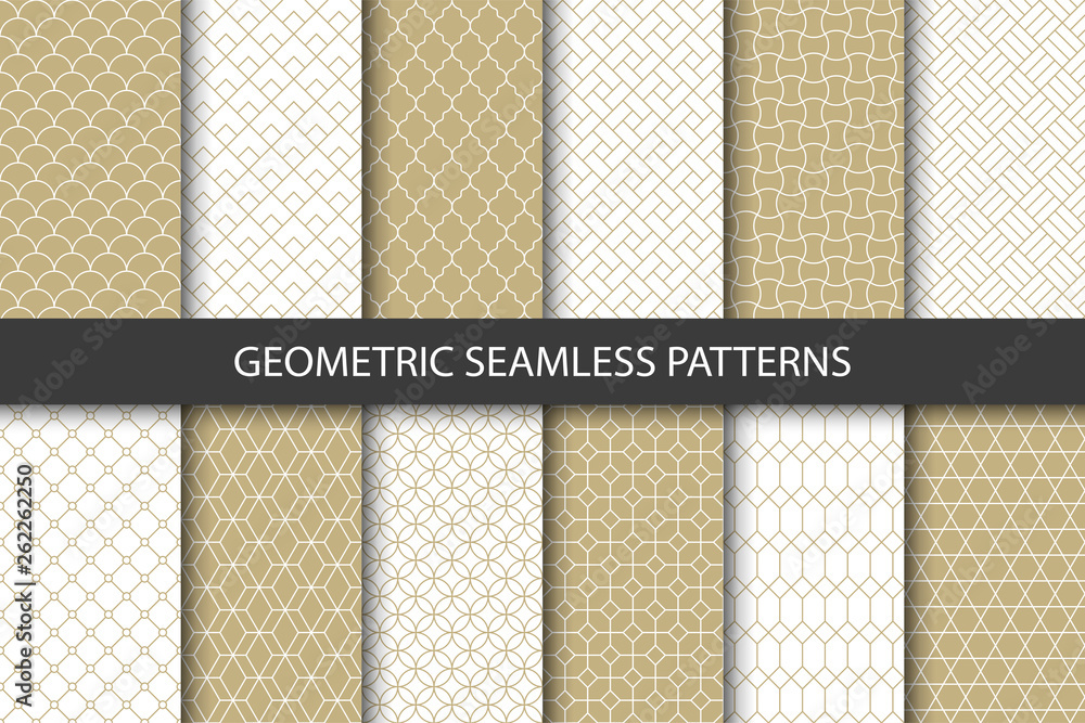 Poster vector set of golden ornamental seamless patterns. collection of geometric luxury modern patterns. p