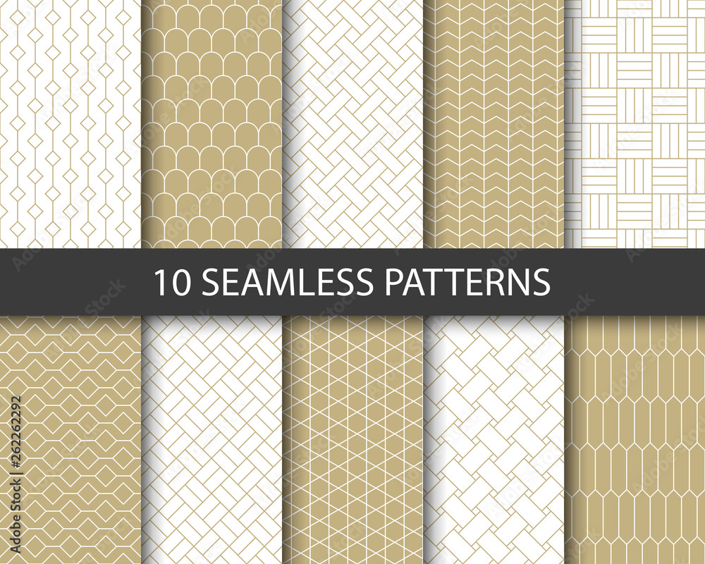 Fototapete Vector set of golden ornamental seamless patterns. Collection of geometric luxury modern patterns. Patterns added to the swatch panel.