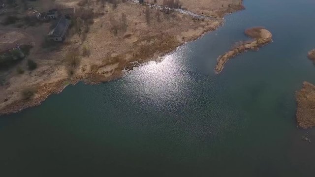 Village houses in the spring, Vishnevo Belarus. Shot by drone