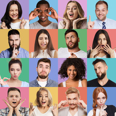 Set of millennials emotional portraits.