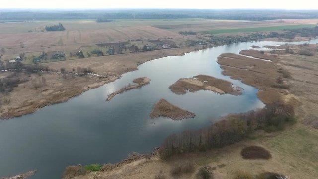 Village houses in the spring, Vishnevo Belarus. Shot by drone