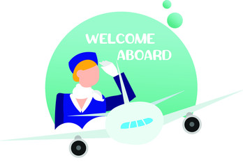 Welcome abroad with airplane vector illustration flat desing