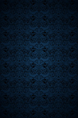 dark blue and black vintage background, royal with classic Baroque pattern, Rococo with darkened edges background, card, invitation, banner. vector illustration EPS 10