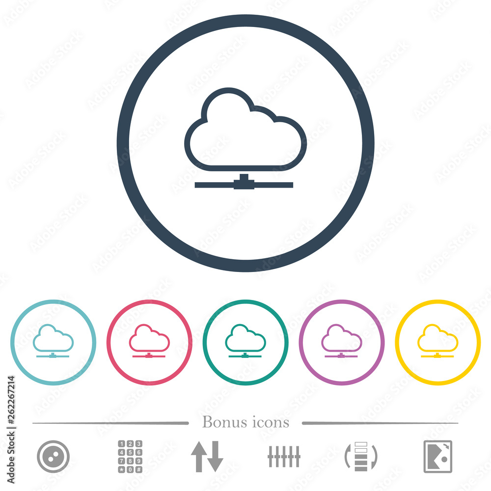 Poster cloud network flat color icons in round outlines