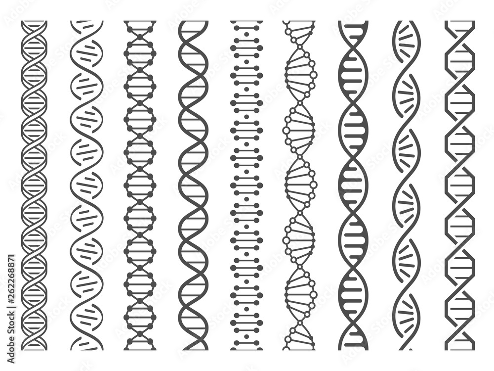 Poster seamless dna spiral. adn helix structure, genomic model and human genetics code pattern vector illus