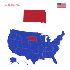 Fototapeta premium The State of South Dakota is Highlighted in Red. Vector Map of the United States Divided into Separate States.