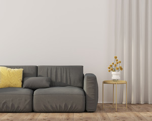 living room with gray sofa