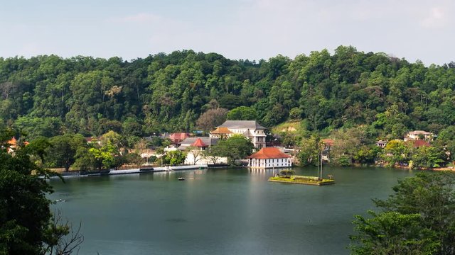 Kandy lake and landmark temple view in Sri Lanka day motion time lapse