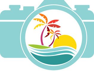 A tropical beach landscape in a camera