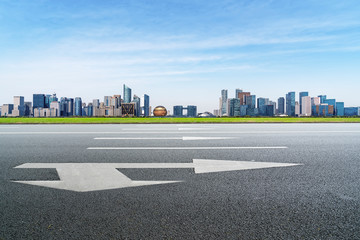 Road and skyline of urban architecture