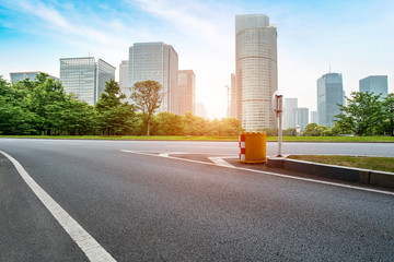 Road and skyline of urban architecture