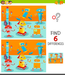 differences game with happy cartoon robots