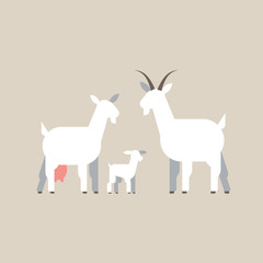 Obraz na płótnie Canvas Cute white goats family cartoon farm domestic