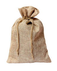 Full bag of coarse fabric on a white isolated background_