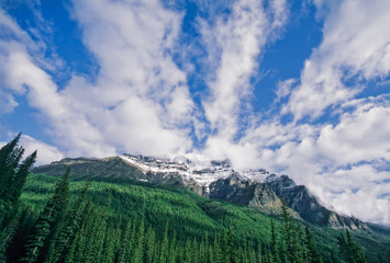 Clouds stream above Mount Temple, Banff National Park, Canada