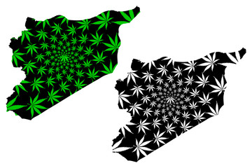 Syria - map is designed cannabis leaf green and black, Syrian Arab Republic map made of marijuana (marihuana,THC) foliage,
