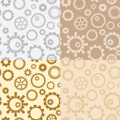 light brown and gray vector seamless patterns with gears - industrial seamless backgrounds