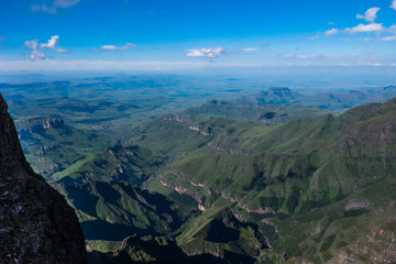 Landscape view over green mountains with clouds, South Africa, Africa