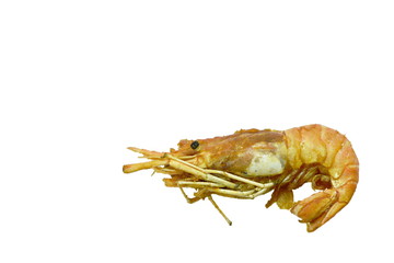 deep fried prawn coating crispy flour and egg on white background