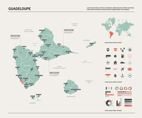 Naklejka premium Vector map of Guadeloupe. High detailed country map with division, cities and capital. Political map, world map, infographic elements.